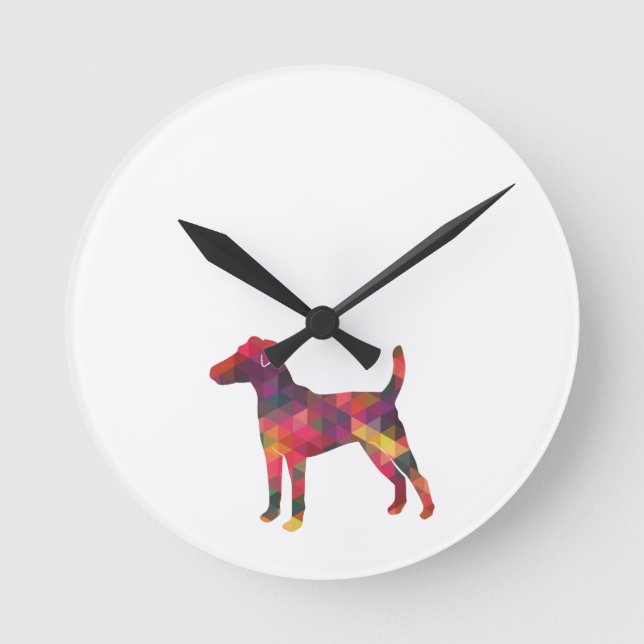 Horloge Ronde Foin lisse Terrier Chien race Geo Silhouette Multi (Recto)