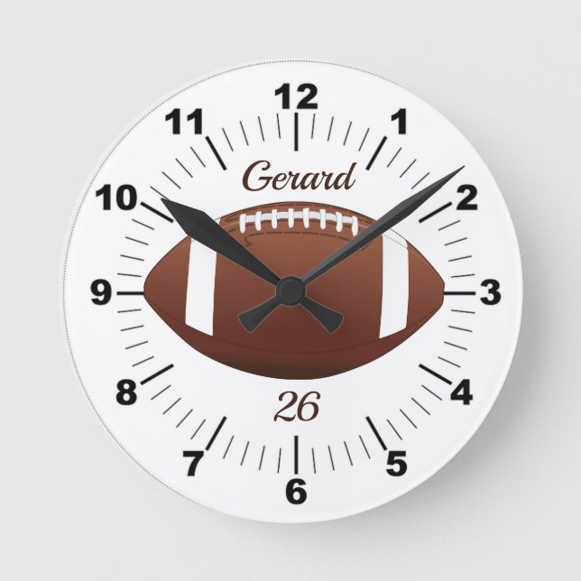 Horloge Ronde Football Brown modifié avec nom et numéro d'équipe (Recto)