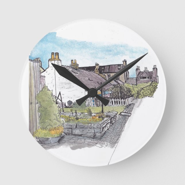 Horloge Ronde Footdee Aberdeen Village de pêcheurs aquarelle (Recto)