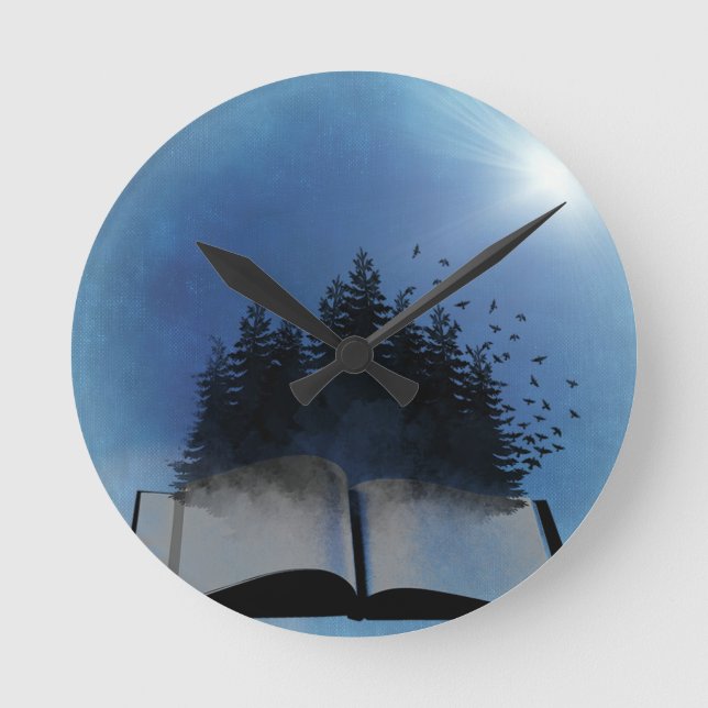 Horloge Ronde Forêt de livres ouverts (Recto)