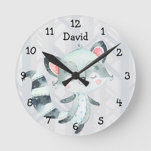 Horloge Ronde Forêt de raton laveur mignonne pour la nurserie de (Recto)