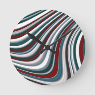 Horloge Ronde Formes Abstraites de Courbe Rouge Marron et Bleu T