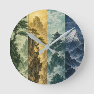 Horloge Ronde Four Seasons Mountain Paysage à l'encre japonais