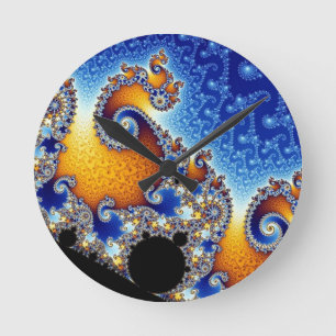 Horloge Ronde Fractale en spirale bleue de Mandelbrot double