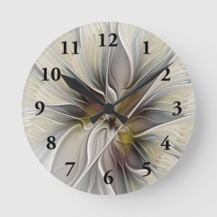 Horloge Ronde Fractale florale, fleur Imaginaire aux couleurs de
