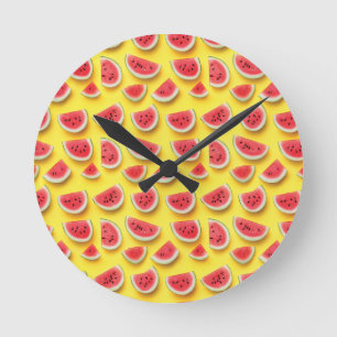 Horloge Ronde Fraîches de pastèque Motif sur Jaune