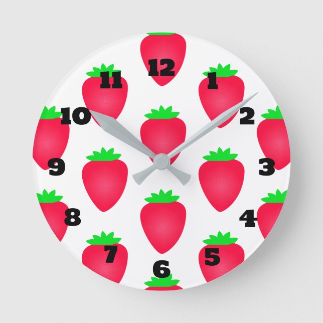 Horloge Ronde Fraise Motif Filles Garçons Nursery Cadeau 2024 (Recto)