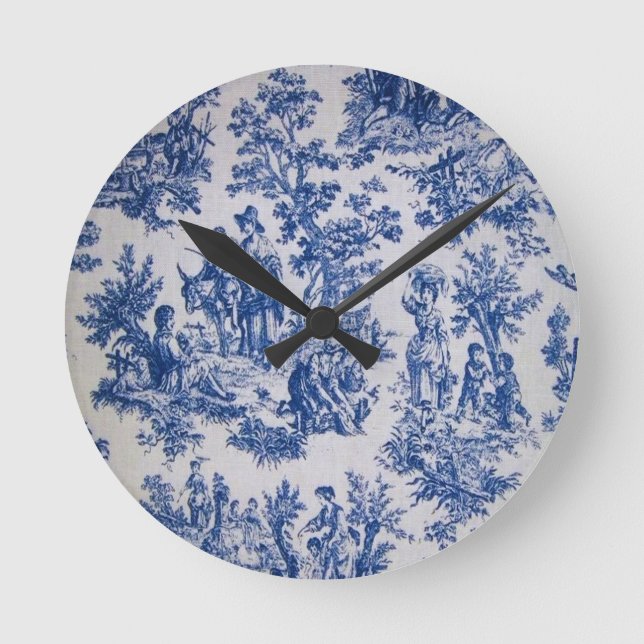 Horloge Ronde Française toile de jouy bleu et blanc élégant (Recto)