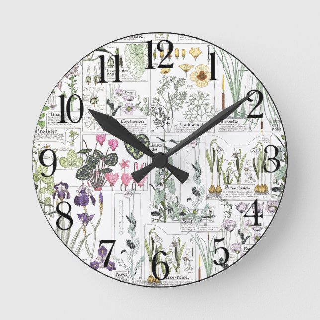 Horloge Ronde French Art Nouveau Botanical Flowers Wall Clock (Recto)