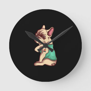 Horloge Ronde French Bulldog Dog I Love Mom Tattoo Lover Gift