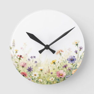 Horloge Ronde Frontière florale de prairie de fleurs sauvages à 