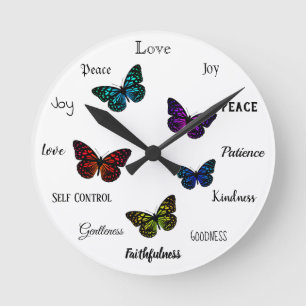Horloge Ronde Fruit de l'Esprit Vertus chrétiennes Papillon