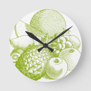 Horloge Ronde Fruits Aliments vintages rétro sain