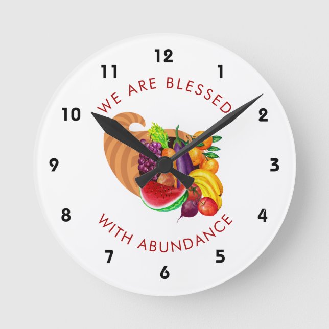 Horloge Ronde Fruits Légumes Cornucopia Citation Motivationnelle (Recto)