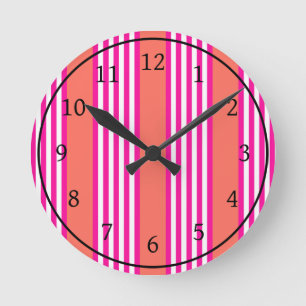 Horloge Ronde Fuchsia et corail vivant cinq bandes motif