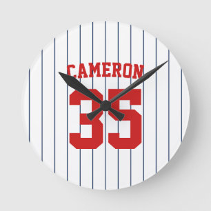 Horloge Ronde Fully Editable Colors Baseball Jersey Stripes Name