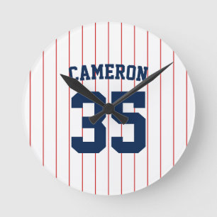 Horloge Ronde Fully Editable Colors Baseball Jersey Stripes Name