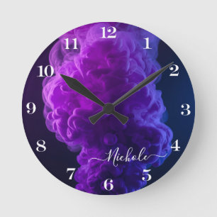 Horloge Ronde Fumée Violette Personnalisée