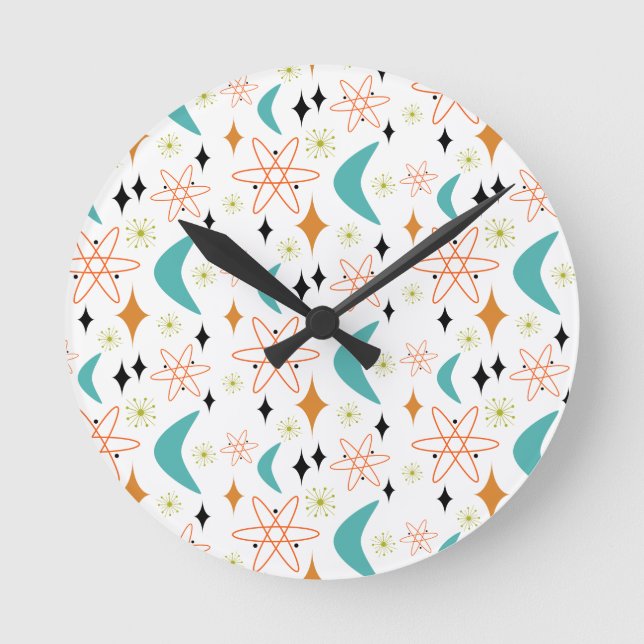 Horloge Ronde Funky Atomic Boomerang Diamond MidCentury Round Cl (Recto)
