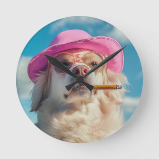 Horloge Ronde Funny Dog Wall Clock with Hat and Cigar