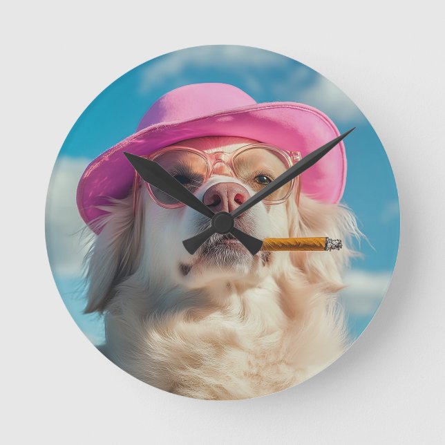 Horloge Ronde Funny Dog Wall Clock with Hat and Cigar (Recto)