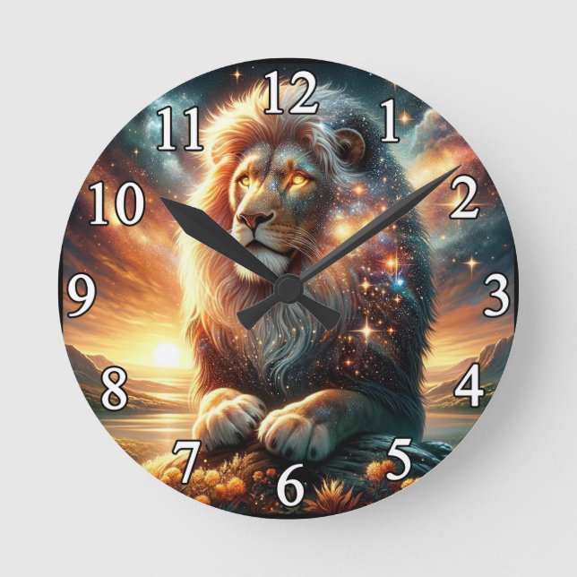 Horloge Ronde Galaxie cosmique Espace Lion Leo Force Astrologie (Recto)