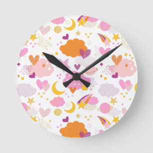 Horloge Ronde Galaxie cosy - cosmos, lune, étoiles et coeurs Jet