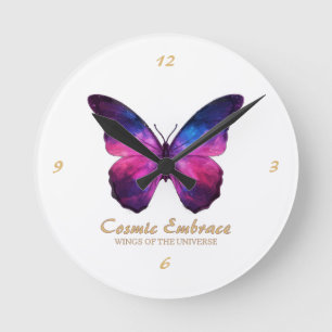 Horloge Ronde Galaxie Papillon Cosmique Ailes