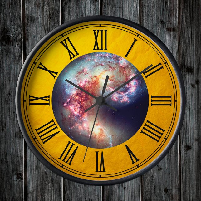 Horloge Ronde Galaxies 2 - Espace extra-atmosphérique / Or (Créateur téléchargé)