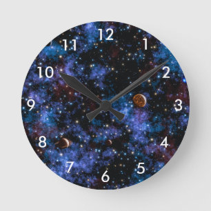 Horloge Ronde Galaxies colorées, étoiles et planètes