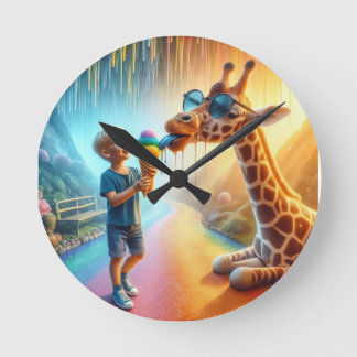 Horloge Ronde Garçon avec girafe