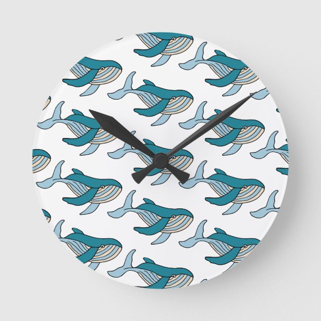 Horloge Ronde Garçons bleus mignons motif baleine (Recto)