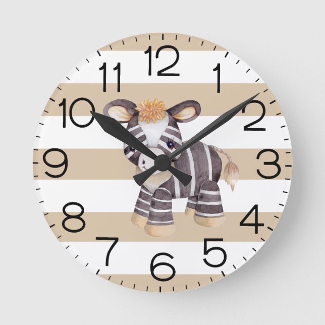 Horloge Ronde Garçons Cute Boho Zebra Safari Personnalisé (Recto)