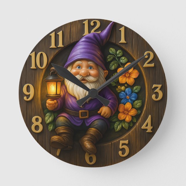 Horloge Ronde Garden Gnome with Lantern Wall Clock (Recto)