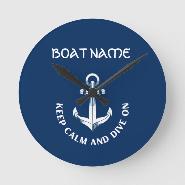Horloge Ronde Gardez Le Calme Et Plongez Sur, Ancre Bleu Marine (Recto)