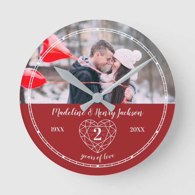 Horloge Ronde Garnet 2e anniversaire Mariage contour du coeur ro (Recto)