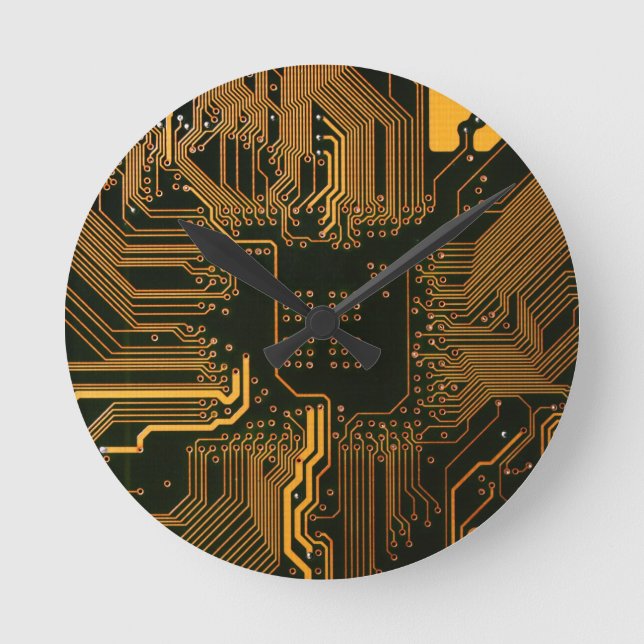 Horloge Ronde Geek Sortie carte circuit électronique orange PCB  (Recto)