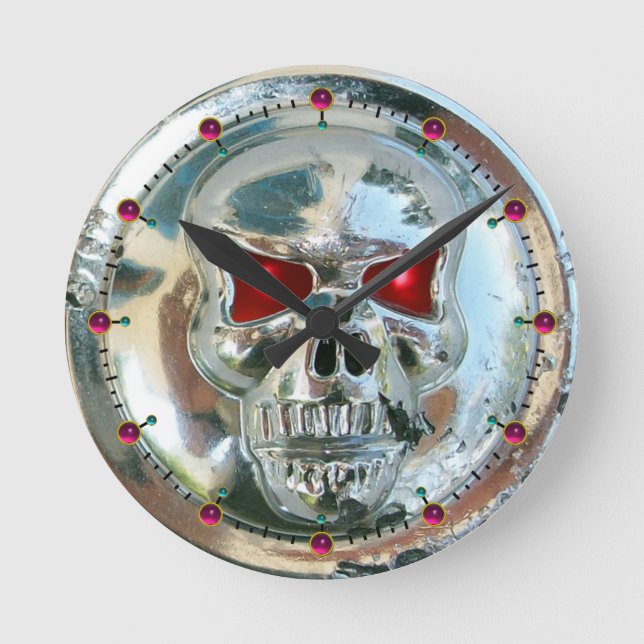 Horloge Ronde Gemmes rouges rouges IMPRIMÉES de CRÂNE de CHROME (Recto)