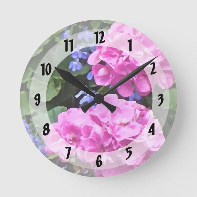Horloge Ronde Geraniums et Periwinkle (Recto)