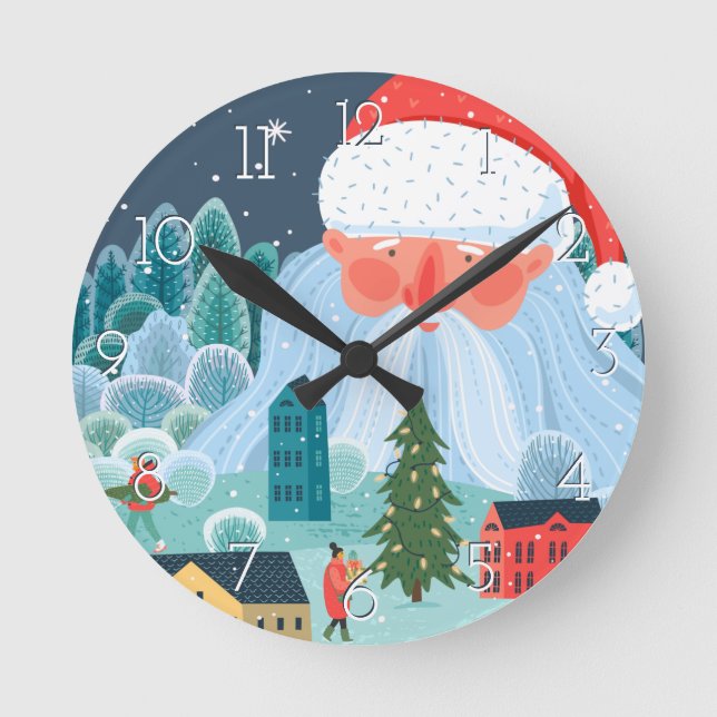 Horloge Ronde Giant Père Noël supervise la ville (Recto)