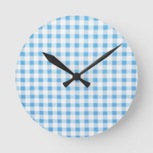 Horloge Ronde Gingham Bleu Bébé