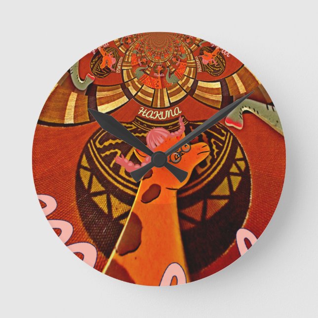 Horloge Ronde Girafe avec deux queues de ponytail art (Recto)
