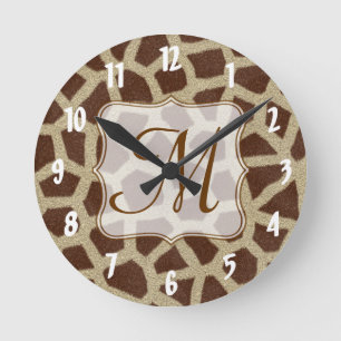 Horloge Ronde Girafe Spot Animal Monogram Initial Wall Clock