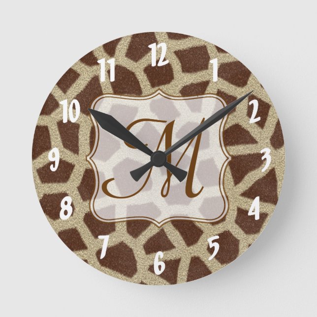 Horloge Ronde Girafe Spot Animal Monogram Initial Wall Clock (Recto)