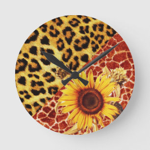 HORLOGE RONDE GIRAFFE IMPRIMÉ, FOURRURE LÉOPARDE ET SOUFFLE
