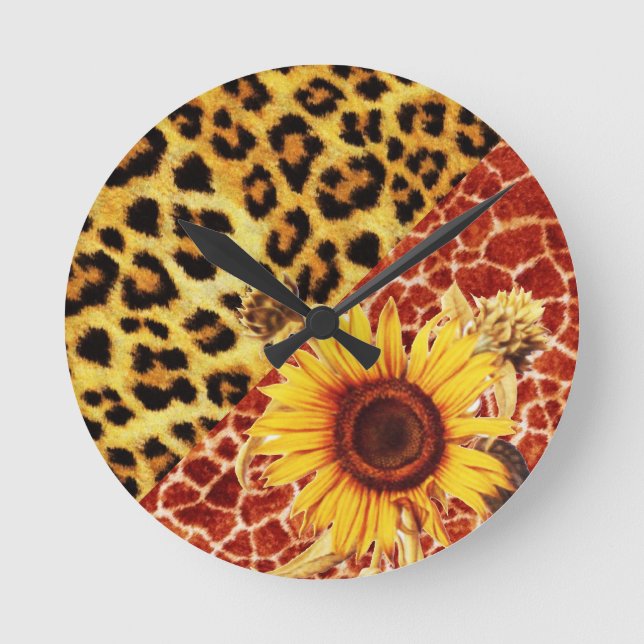 HORLOGE RONDE GIRAFFE IMPRIMÉ, FOURRURE LÉOPARDE ET SOUFFLE (Recto)