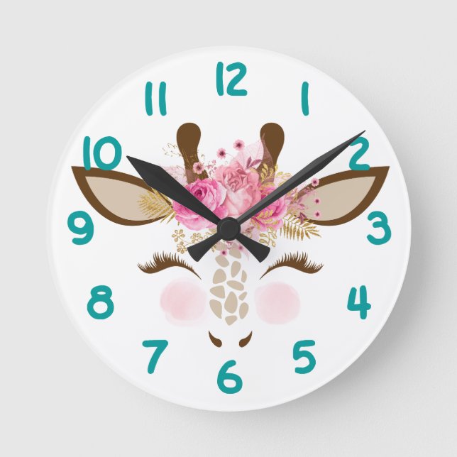 Horloge Ronde Giraffe rose Numéro visage Enfants (Recto)