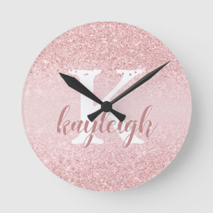 Horloge Ronde Girl Glam Rose Gold Parties scintillant Monogramme