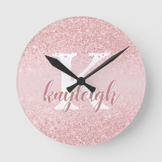 Horloge Ronde Girl Glam Rose Gold Parties scintillant Monogramme (Recto)