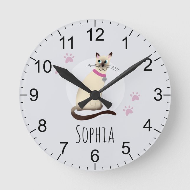Horloge Ronde Girls Cute Siamese Chat Cartoon Enfants Nursery (Recto)